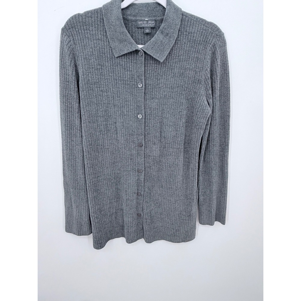 Barefoot Dreams Cardigan Women Large Gray CozyChic Ultra Lite Ribbed soft
